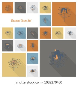 Dessert Icons in Simple, Minimalistic and Modern Flat Design Style for Candy Shop. Clean Work, Vector. Retro Color