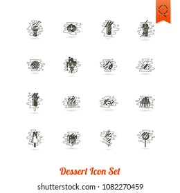 Dessert Icons in Simple, Minimalistic and Modern Flat Design Style for Candy Shop. Clean Work. Vector
