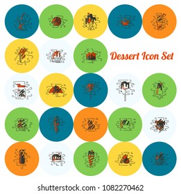 Dessert Icons in Simple, Minimalistic and Modern Flat Design Style for Candy Shop. Clean Work. Vector. Colorful