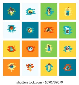 Dessert Icons in Simple, Minimalistic and Modern Flat Design Style for Candy Shop. Clean Work. Vector. Colorful