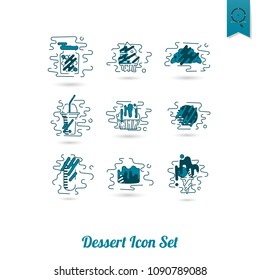 Dessert Icons in Simple, Minimalistic and Modern Flat Design Style for Candy Shop. Clean Work, Vector. Monochrome color