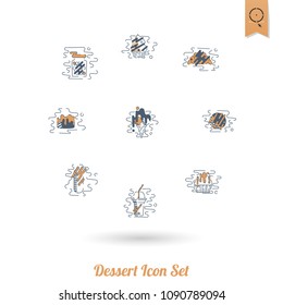Dessert Icons in Simple, Minimalistic and Modern Flat Design Style for Candy Shop. Clean Work, Vector. Retro Color