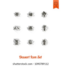 Dessert Icons in Simple, Minimalistic and Modern Flat Design Style for Candy Shop. Clean Work. Vector