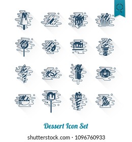 Dessert Icons in Simple, Minimalistic and Modern Flat Design Style for Candy Shop. Clean Work, Vector. Long Shadow