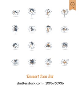 Dessert Icons in Simple, Minimalistic and Modern Flat Design Style for Candy Shop. Clean Work, Vector. Retro Color