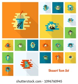 Dessert Icons in Simple, Minimalistic and Modern Flat Design Style for Candy Shop. Clean Work. Vector. Colorful