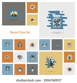 Dessert Icons in Simple, Minimalistic and Modern Flat Design Style for Candy Shop. Clean Work, Vector. Retro Color