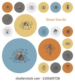 Dessert Icons in Simple, Minimalistic and Modern Flat Design Style for Candy Shop. Clean Work, Vector. Retro Color