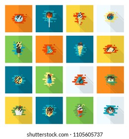 Dessert Icons in Simple, Minimalistic and Modern Flat Design Style for Candy Shop. Clean Work. Vector. Colorful