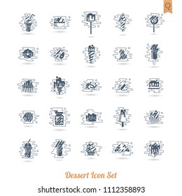 Dessert Icons in Simple, Minimalistic and Modern Flat Design Style for Candy Shop. Clean Work, Vector