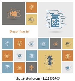 Dessert Icons in Simple, Minimalistic and Modern Flat Design Style for Candy Shop. Clean Work, Vector. Retro Color