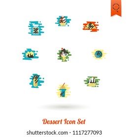 Dessert Icons in Simple, Minimalistic and Modern Flat Design Style for Candy Shop. Clean Work. Vector. Colorful