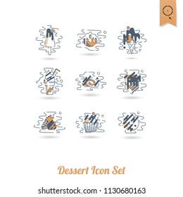 Dessert Icons in Simple, Minimalistic and Modern Flat Design Style for Candy Shop. Clean Work, Vector. Retro Color