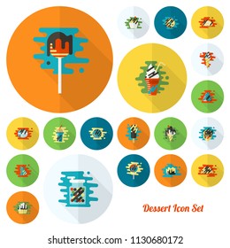 Dessert Icons in Simple, Minimalistic and Modern Flat Design Style for Candy Shop. Clean Work. Vector. Colorful