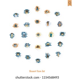 Dessert Icons in Simple, Minimalistic and Modern Flat Design Style for Candy Shop. Clean Work, Vector. Retro Color