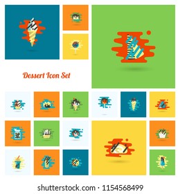 Dessert Icons in Simple, Minimalistic and Modern Flat Design Style for Candy Shop. Clean Work. Vector. Colorful