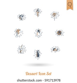Dessert Icons in Simple, Minimalistic and Modern Flat Design Style for Candy Shop. Clean Work, Vector. Retro Color