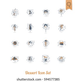 Dessert Icons in Simple, Minimalistic and Modern Flat Design Style for Candy Shop. Clean Work, Vector. Retro Color