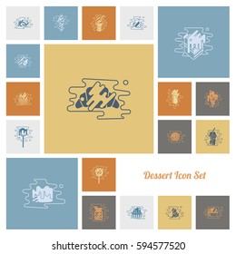 Dessert Icons in Simple, Minimalistic and Modern Flat Design Style for Candy Shop. Clean Work, Vector. Retro Color