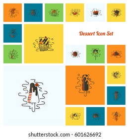 Dessert Icons in Simple, Minimalistic and Modern Flat Design Style for Candy Shop. Clean Work. Vector. Colorful