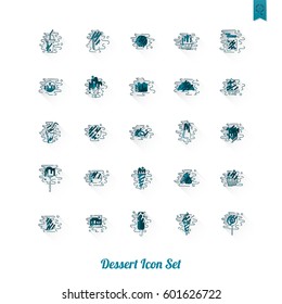 Dessert Icons in Simple, Minimalistic and Modern Flat Design Style for Candy Shop. Clean Work, Vector. Monochrome color. Long Shadow