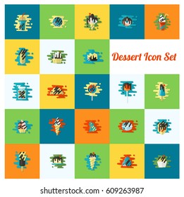 Dessert Icons in Simple, Minimalistic and Modern Flat Design Style for Candy Shop. Clean Work. Vector. Colorful