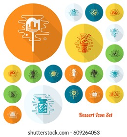 Dessert Icons in Simple, Minimalistic and Modern Flat Design Style for Candy Shop. Clean Work. Vector. Colorful