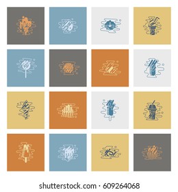 Dessert Icons in Simple, Minimalistic and Modern Flat Design Style for Candy Shop. Clean Work, Vector. Retro Color