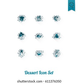 Dessert Icons in Simple, Minimalistic and Modern Flat Design Style for Candy Shop. Clean Work, Vector. Monochrome color. Long Shadow