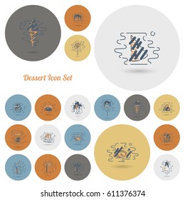 Dessert Icons in Simple, Minimalistic and Modern Flat Design Style for Candy Shop. Clean Work, Vector. Retro Color