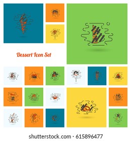 Dessert Icons in Simple, Minimalistic and Modern Flat Design Style for Candy Shop. Clean Work. Vector. Colorful
