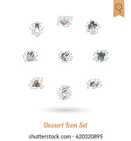 Dessert Icons in Simple, Minimalistic and Modern Flat Design Style for Candy Shop. Clean Work, Vector. Retro Color