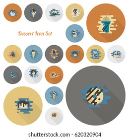 Dessert Icons in Simple, Minimalistic and Modern Flat Design Style for Candy Shop. Clean Work, Vector. Retro Color. Long Shadow