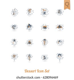 Dessert Icons in Simple, Minimalistic and Modern Flat Design Style for Candy Shop. Clean Work, Vector. Retro Color