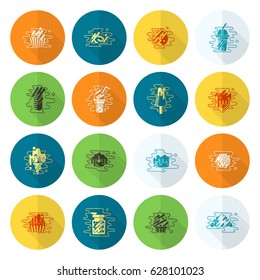 Dessert Icons in Simple, Minimalistic and Modern Flat Design Style for Candy Shop. Clean Work, Vector
