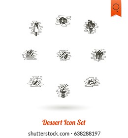 Dessert Icons in Simple, Minimalistic and Modern Flat Design Style for Candy Shop. Clean Work. Vector