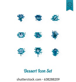 Dessert Icons in Simple, Minimalistic and Modern Flat Design Style for Candy Shop. Clean Work, Vector. Monochrome color. Long Shadow