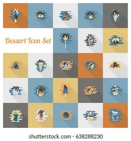Dessert Icons in Simple, Minimalistic and Modern Flat Design Style for Candy Shop. Clean Work, Vector. Retro Color