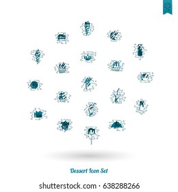 Dessert Icons in Simple, Minimalistic and Modern Flat Design Style for Candy Shop. Clean Work, Vector. Monochrome color