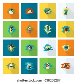 Dessert Icons in Simple, Minimalistic and Modern Flat Design Style for Candy Shop. Clean Work. Vector. Colorful