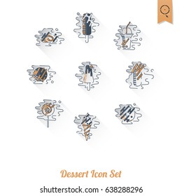 Dessert Icons in Simple, Minimalistic and Modern Flat Design Style for Candy Shop. Clean Work, Vector. Retro Color
