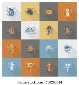 Dessert Icons in Simple, Minimalistic and Modern Flat Design Style for Candy Shop. Clean Work, Vector. Retro Color