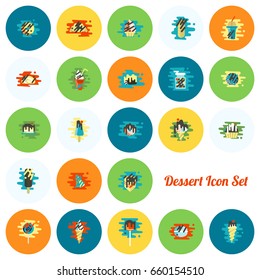 Dessert Icons in Simple, Minimalistic and Modern Flat Design Style for Candy Shop. Clean Work. Vector. Colorful