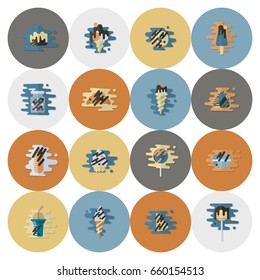Dessert Icons in Simple, Minimalistic and Modern Flat Design Style for Candy Shop. Clean Work, Vector. Retro Color