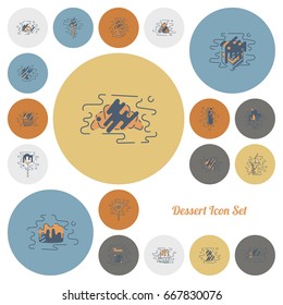 Dessert Icons in Simple, Minimalistic and Modern Flat Design Style for Candy Shop. Clean Work, Vector. Retro Color
