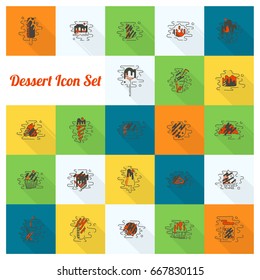 Dessert Icons in Simple, Minimalistic and Modern Flat Design Style for Candy Shop. Clean Work. Vector. Colorful
