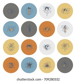 Dessert Icons in Simple, Minimalistic and Modern Flat Design Style for Candy Shop. Clean Work, Vector. Retro Color