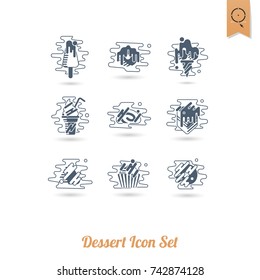 Dessert Icons in Simple, Minimalistic and Modern Flat Design Style for Candy Shop. Clean Work, Vector