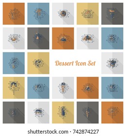 Dessert Icons in Simple, Minimalistic and Modern Flat Design Style for Candy Shop. Clean Work, Vector. Retro Color