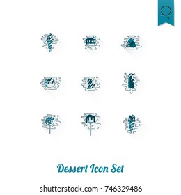 Dessert Icons in Simple, Minimalistic and Modern Flat Design Style for Candy Shop. Clean Work, Vector. Monochrome color. Long Shadow